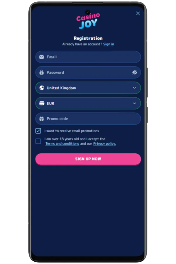 Create and verify your account Casino Joy